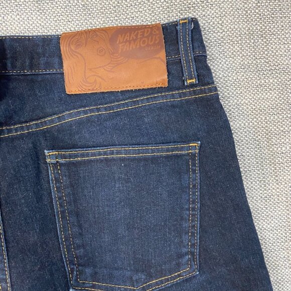 Naked & Famous Skinny Guy Deep Indigo Stretch Selvedge Denim Button Fly Jeans 32 - Picture 7 of 10